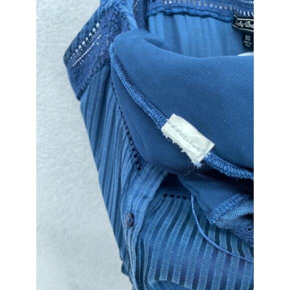 LUCKY BRAND Jumpsuit XS Indigo Striped Culotte V Neck Tie-Waist Cropped Blue - Picture 7 of 15